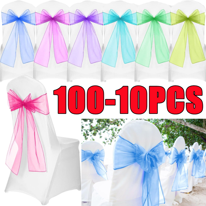 Chair Sash Organza - 100-10PCS Wedding Chair Decoration Organza Chair