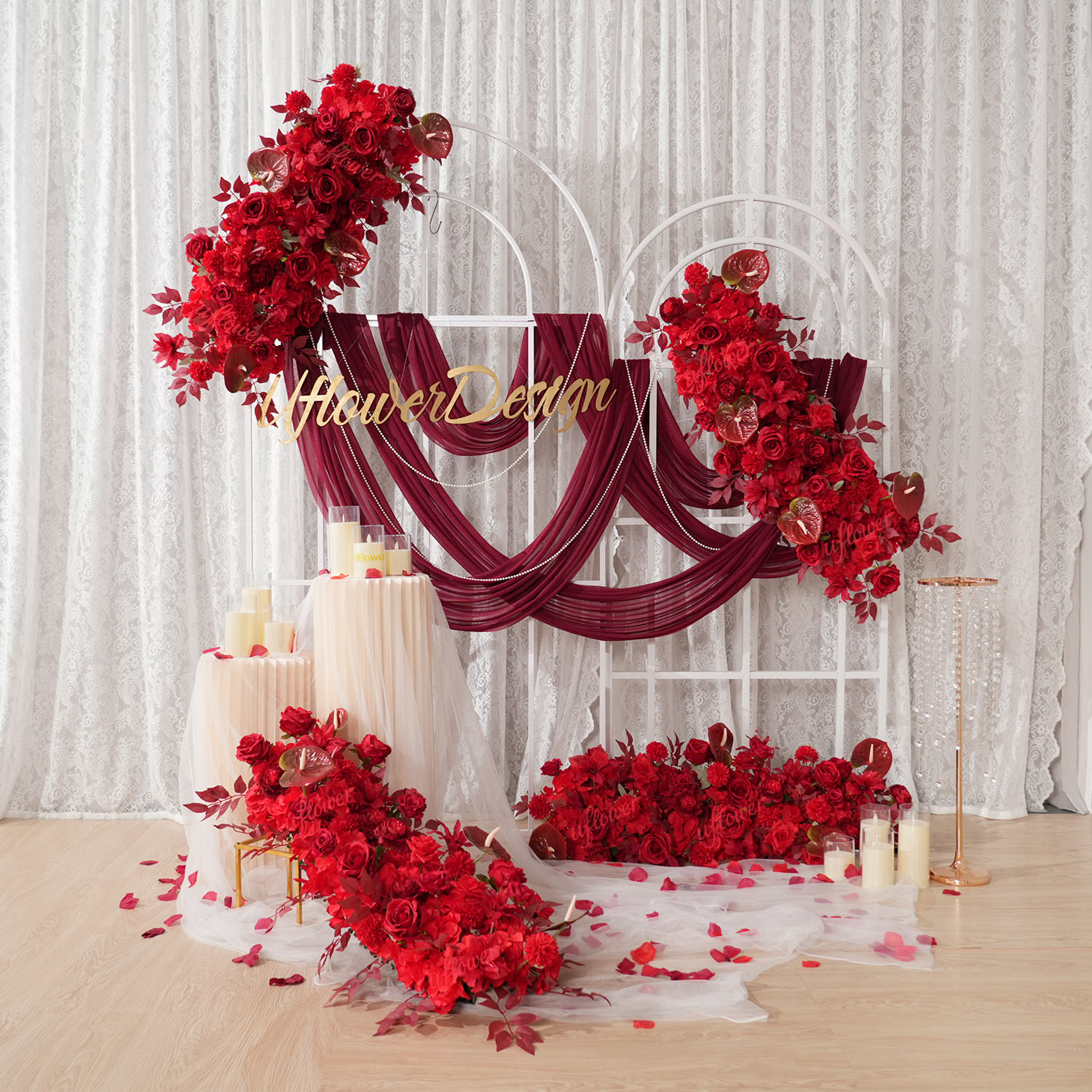 Uflower Red Flower Row Wedding - Wedding Arch Flower 리뷰 및 가격
