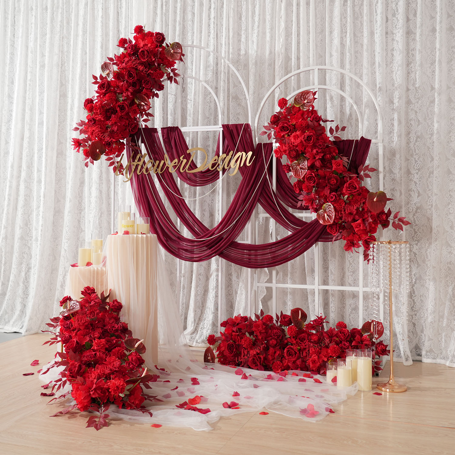 Uflower Red Flower Row Wedding - Wedding Arch Flower 리뷰 및 가격