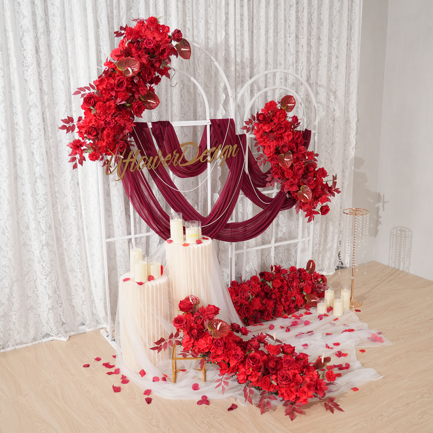 Uflower Red Flower Row Wedding - Wedding Arch Flower 리뷰 및 가격