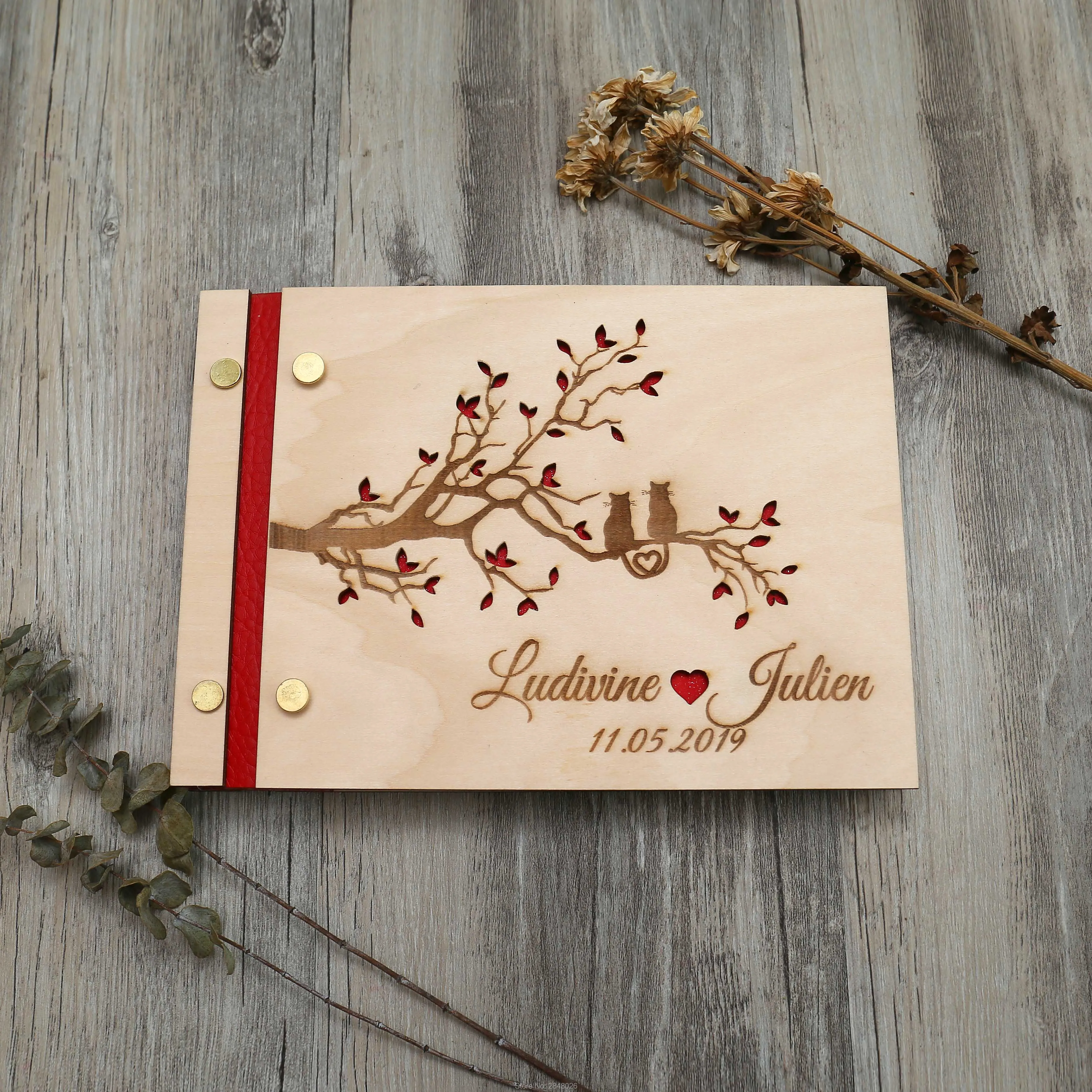 Rustic engraved tree with love - Personalized Guest Book 리뷰 및 가격