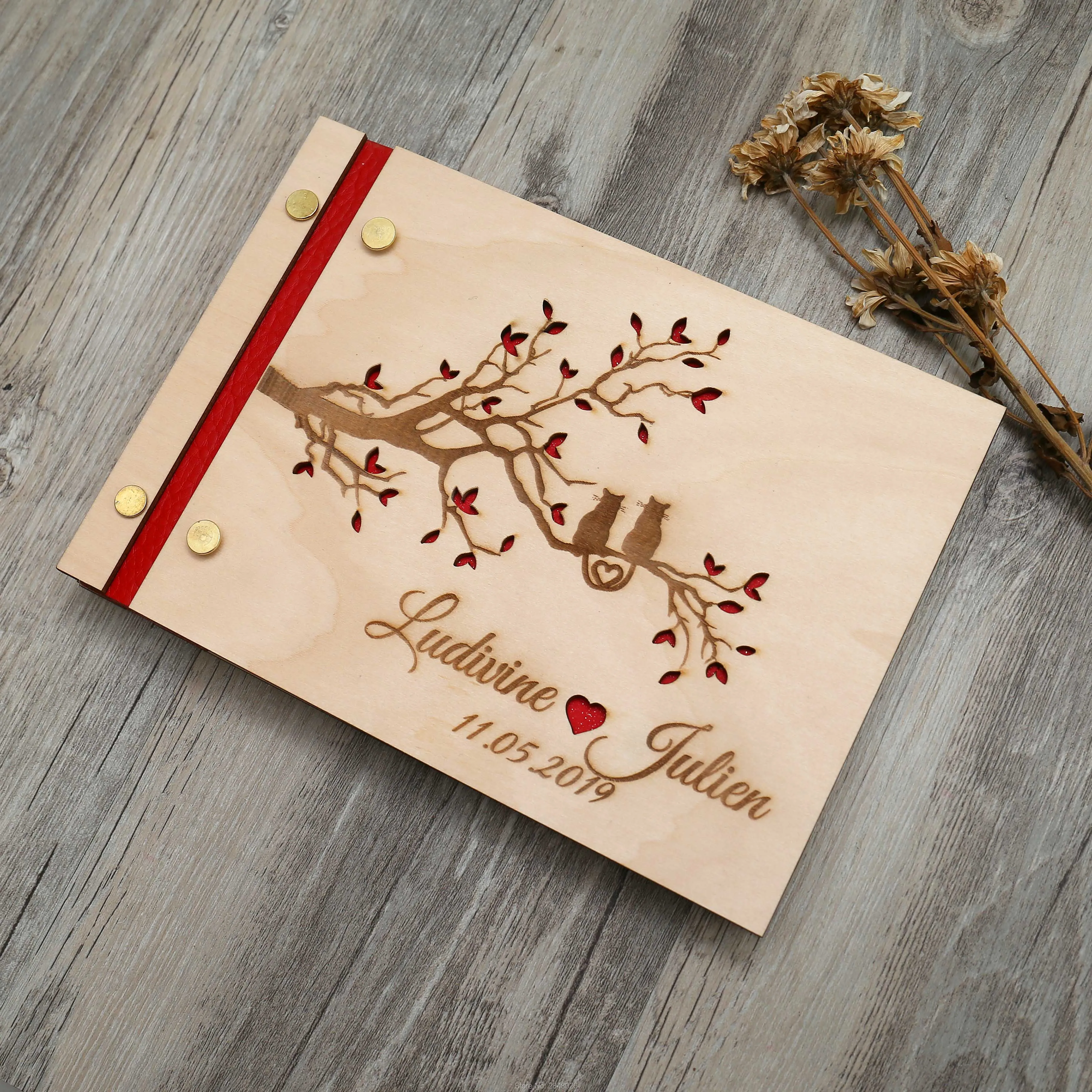 Rustic engraved tree with love - Personalized Guest Book 리뷰 및 가격