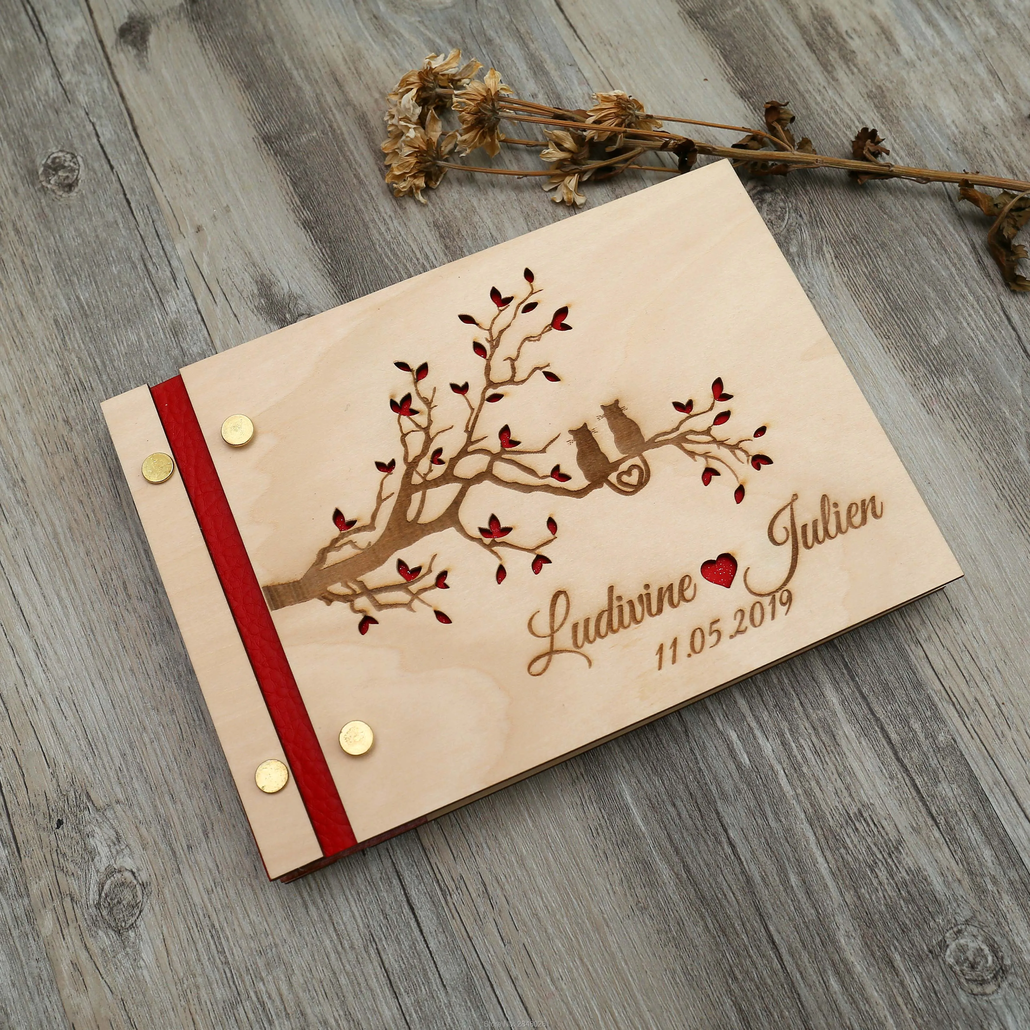 Rustic engraved tree with love - Personalized Guest Book 리뷰 및 가격